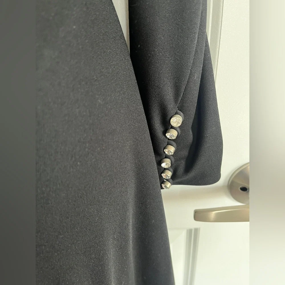 Vintage Mort Schrader Black Long Sleeve, Crystal Buttons Dress, Size 8